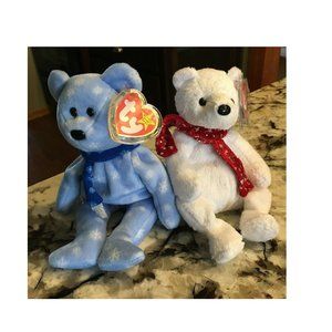 Set of 2 - 1999 & 2000 Holiday Teddy TY Christmas Beanie Babies Bears 8"